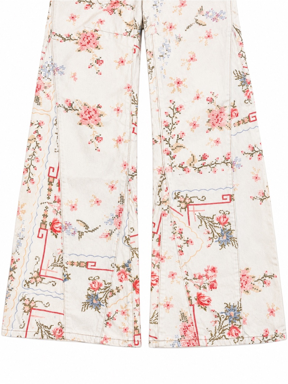 Free People We The Free Eden Slouch Jeans Cross Stitch Ivory Floral Size 26 - Picture 4 of 12